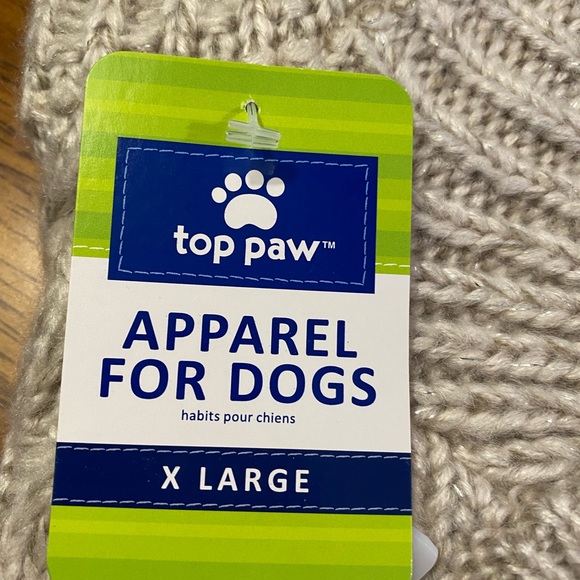 Top Paw Taupe/Silver Cable Knit Dog Sweater with Flowers Large - Picture 3 of 4